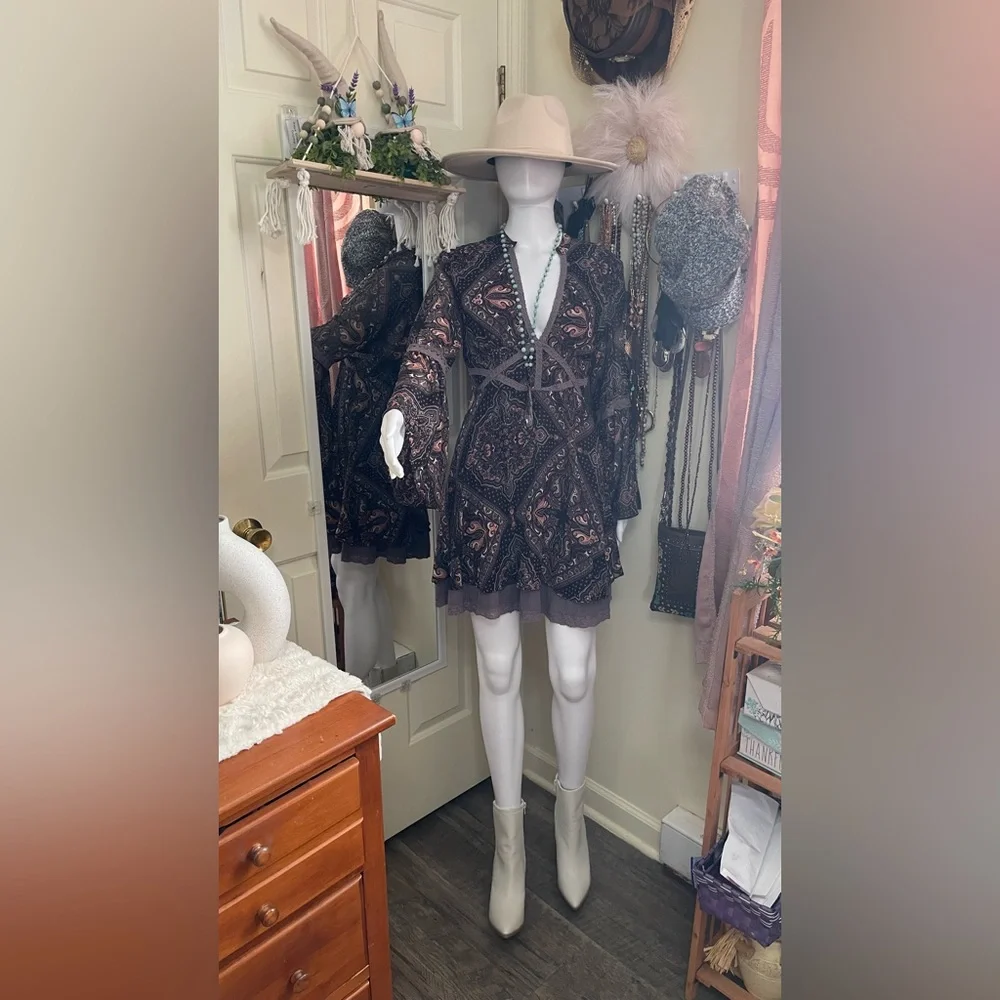 Free people moon light bay womens Bohemian Paisley mini Dress